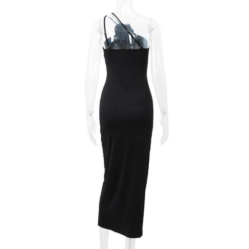 Women Clothing Summer Sexy Backless One Shoulder Pleated Slim Fit Elegant Dress Women