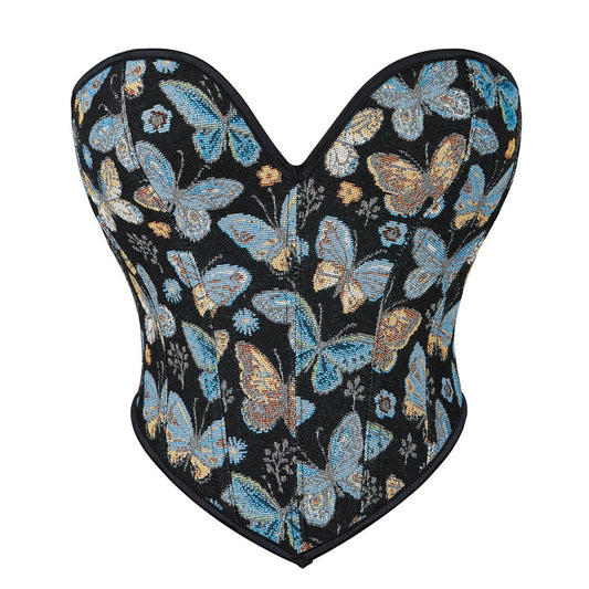 Blue Color Butterfly Pattern Tube Top Push up Women's Body Shaping Top