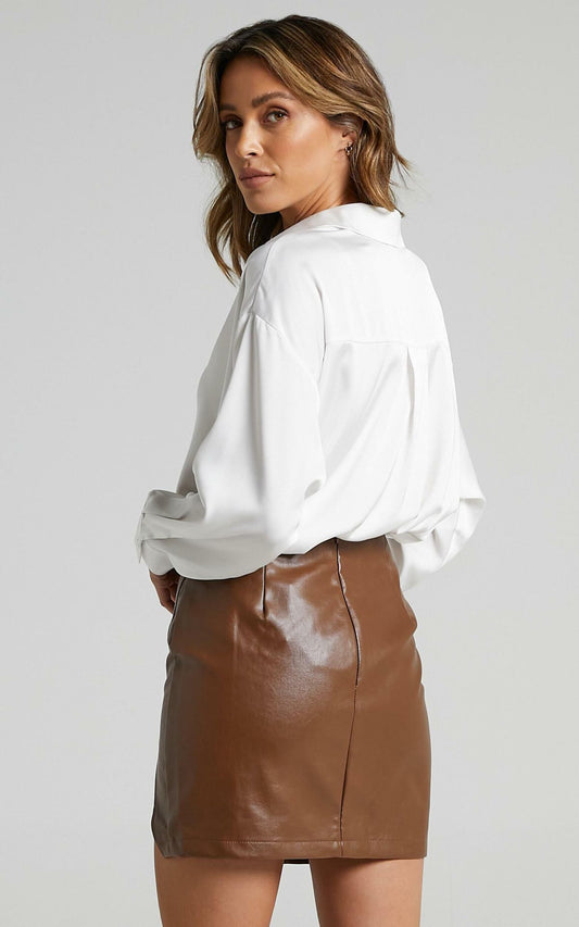 Sexy Women Clothing High Waist Package Hip with A Zipper Short Skirt Boutique Faux Leather Skirt