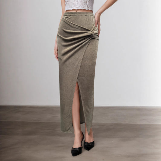 Women Long Solid Skirt Slim Fit Twisted Sexy Sheath Split Skirt