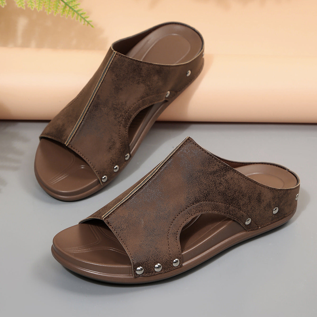 Hollow Out Cutout out One Line Platform Slippers Women Outdoor Rivet Open Toe Beach Sandals