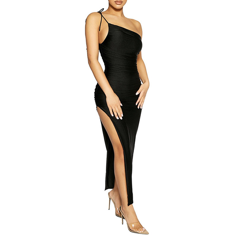 Summer Women Clothing Spaghetti Straps Corset Slit Sheath Sexy Slim Pleated Dress