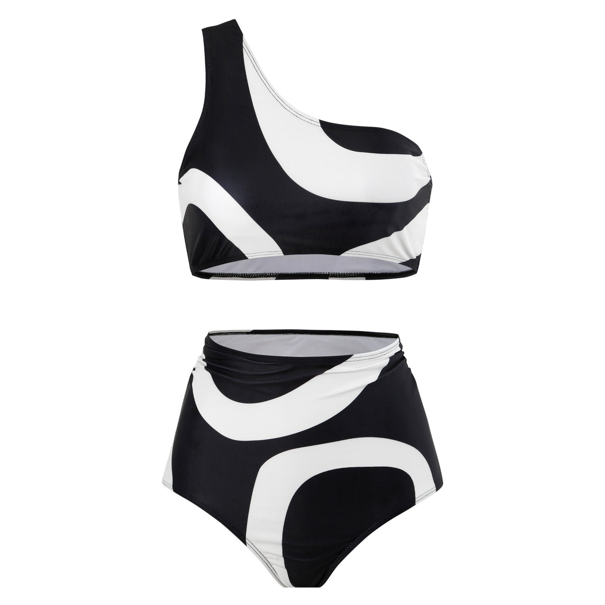 Retro Split Swimsuit Sexy One Shoulder Swimwear Chiffon Beach Skirt Set