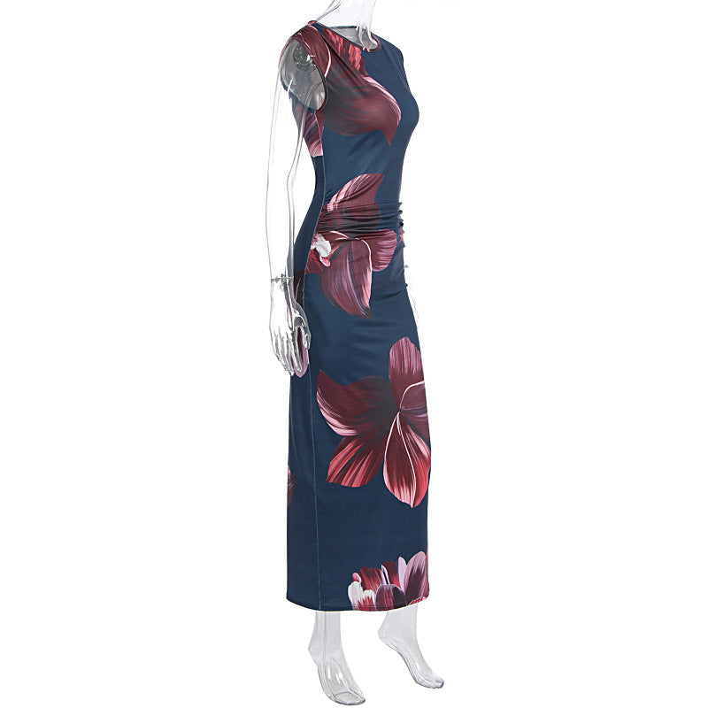 Women Clothing Summer Sleeveless Printed Slim Sheath Dress Elegant Graceful Women Clothing