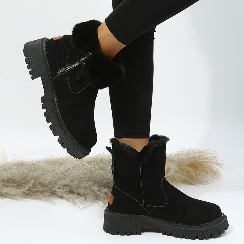 Snow Boots Women Trend Winter Mid Calf plus Velvet Thickening Thermal Cotton Shoes Faux Shearling Jacket Winter Women Boots