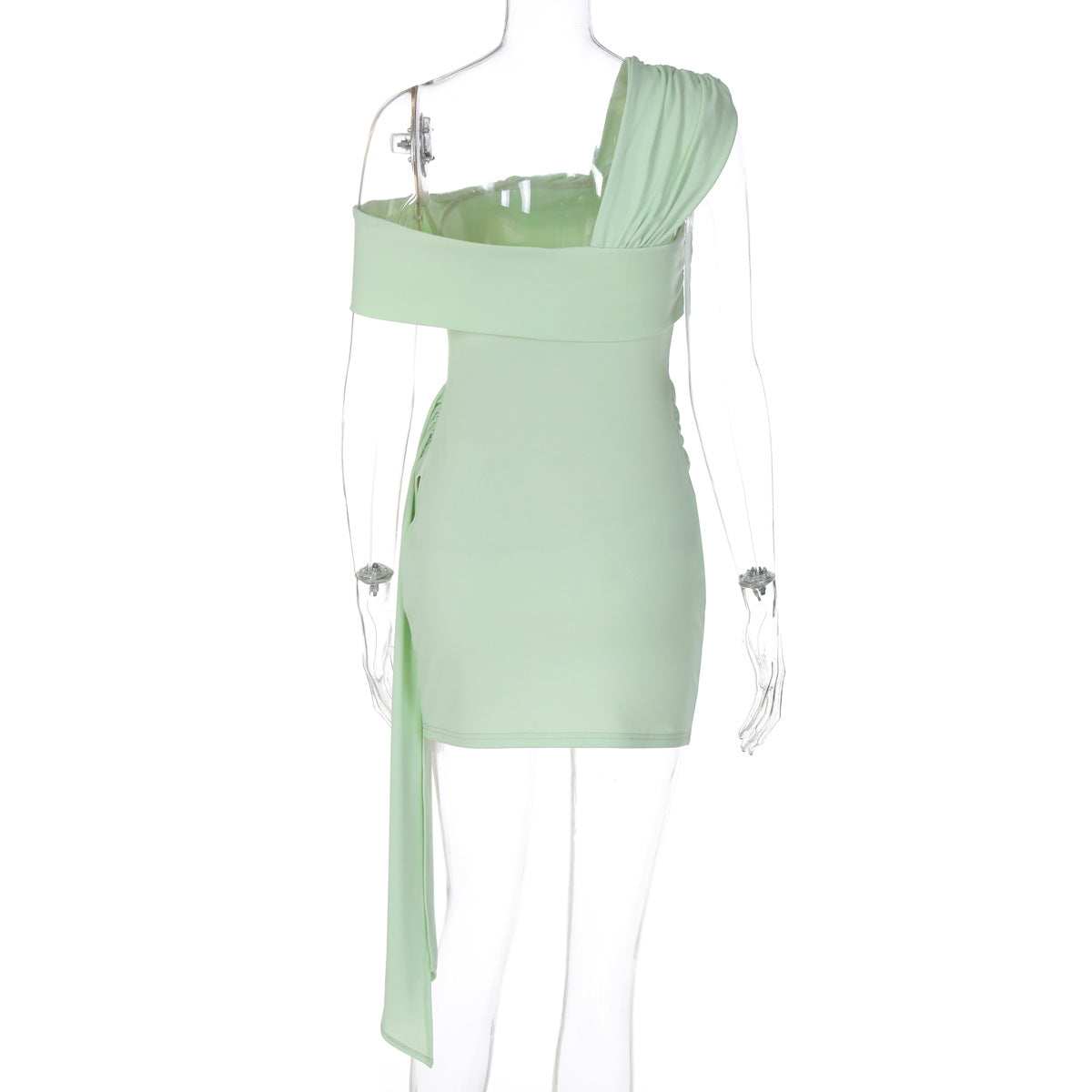 Women Clothing Autumn Sexy off Shoulder Pleated Ribbon Tight High Waist Dress Women