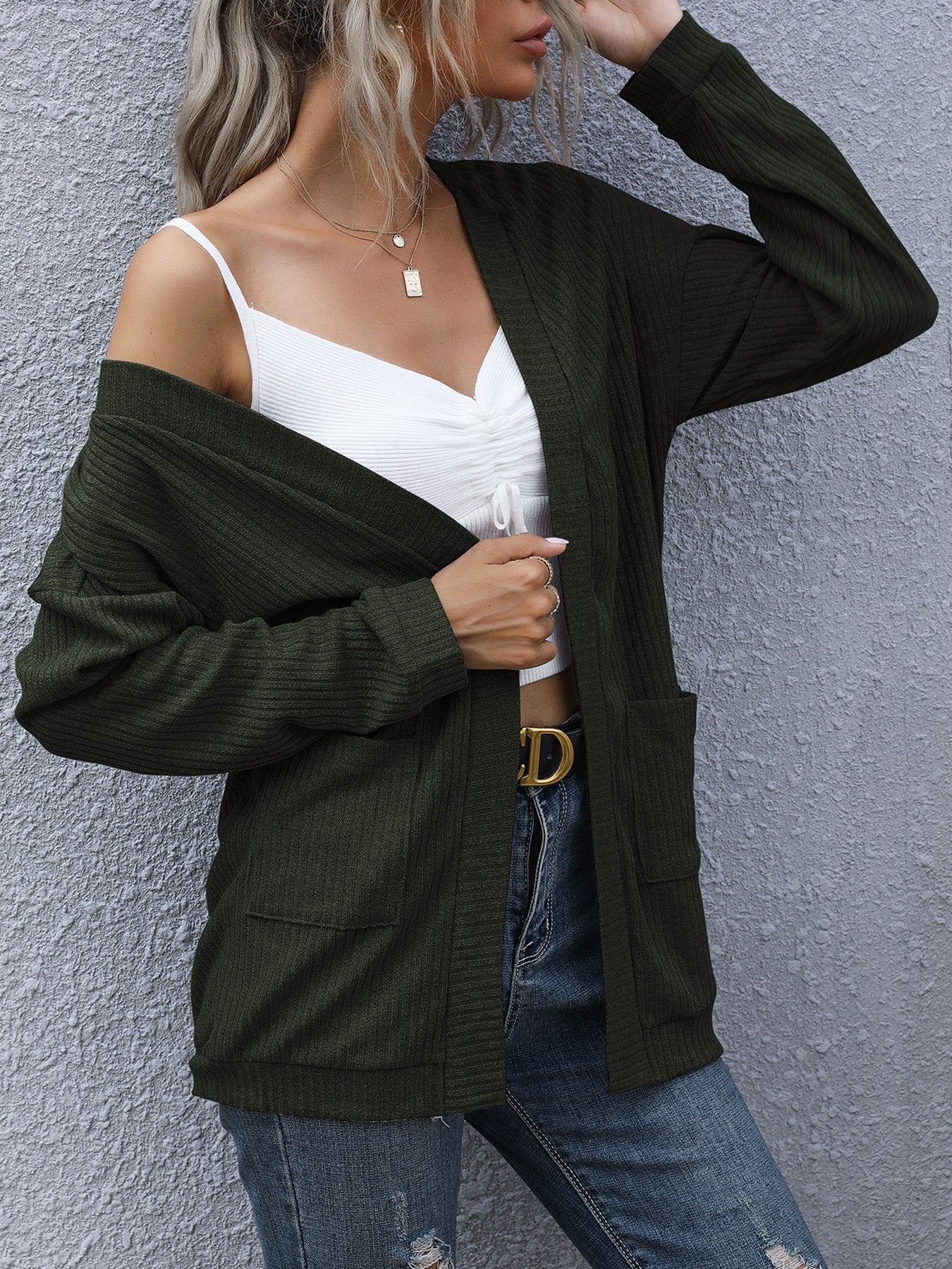 Autumn Winter Casual Women Wear Basic Long Sleeve Solid Color Long Sweater Cardigan