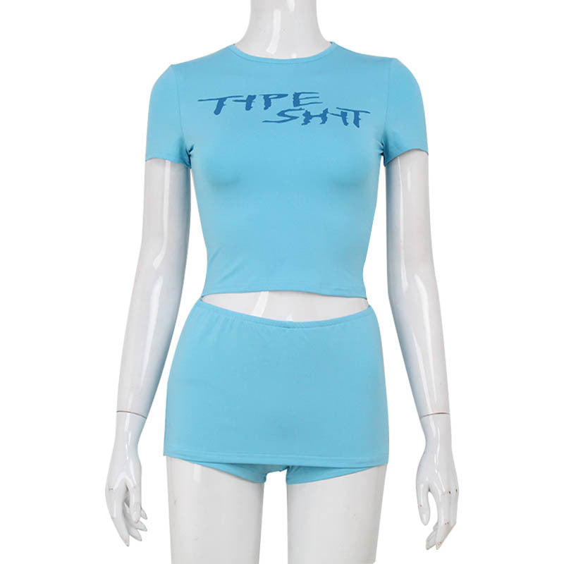 Sexy Letter Graphic Print Cropped Top Tight Hip Wrapped Pants Skirt Sexy Suit