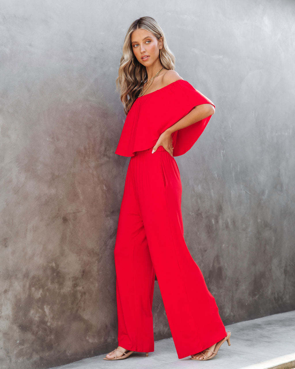Spring Summer Women Clothing Off Shoulder Elegant Shoulder Baring Jumpsuit