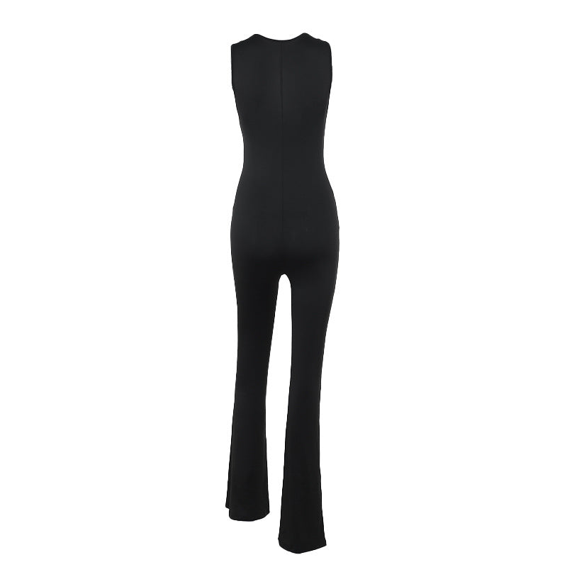 Fall Street Sexy V neck Lace One Piece Bell Bottom Pants