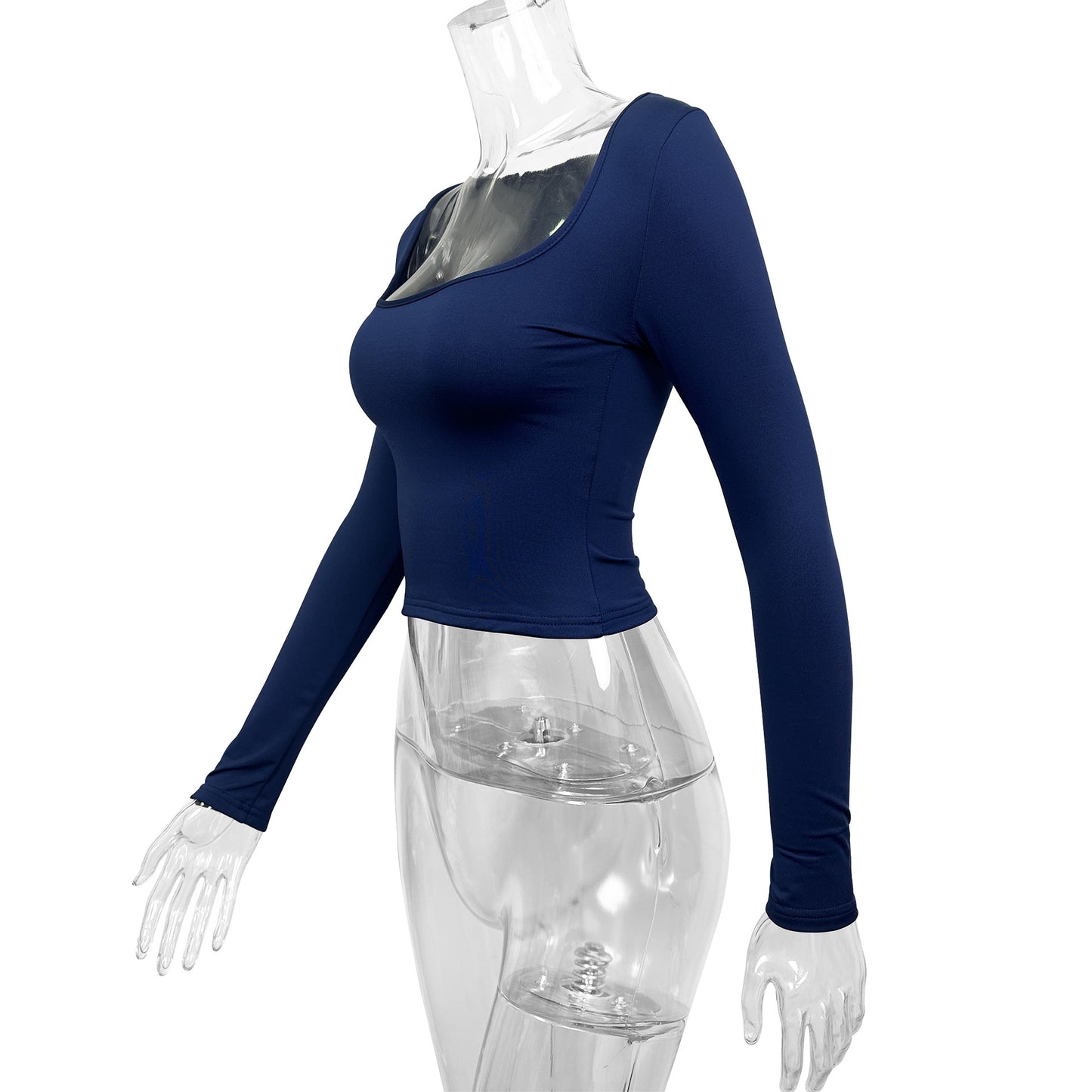 Autumn Winter Women Clothing Slim Slimming Solid Color U Neck Long Sleeved Sexy Top