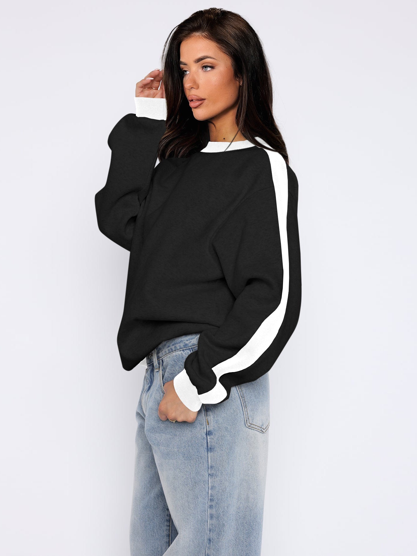 Tide Brand Women Clothing Contrast Color Loose Sweater Knitwear Slimming