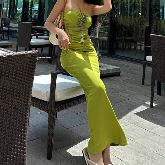 Spring Summer Women Sexy Strap Backless Maxi Dress
