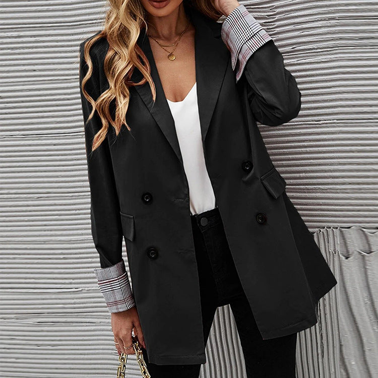 Autumn Winter Women Clothing Solid Color Polo Collar Button Slim Graceful Blazer
