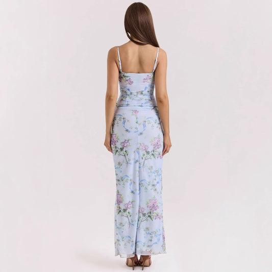 Summer Women Clothing Sexy Entry Lux Floral Spaghetti Straps Slimming Dress