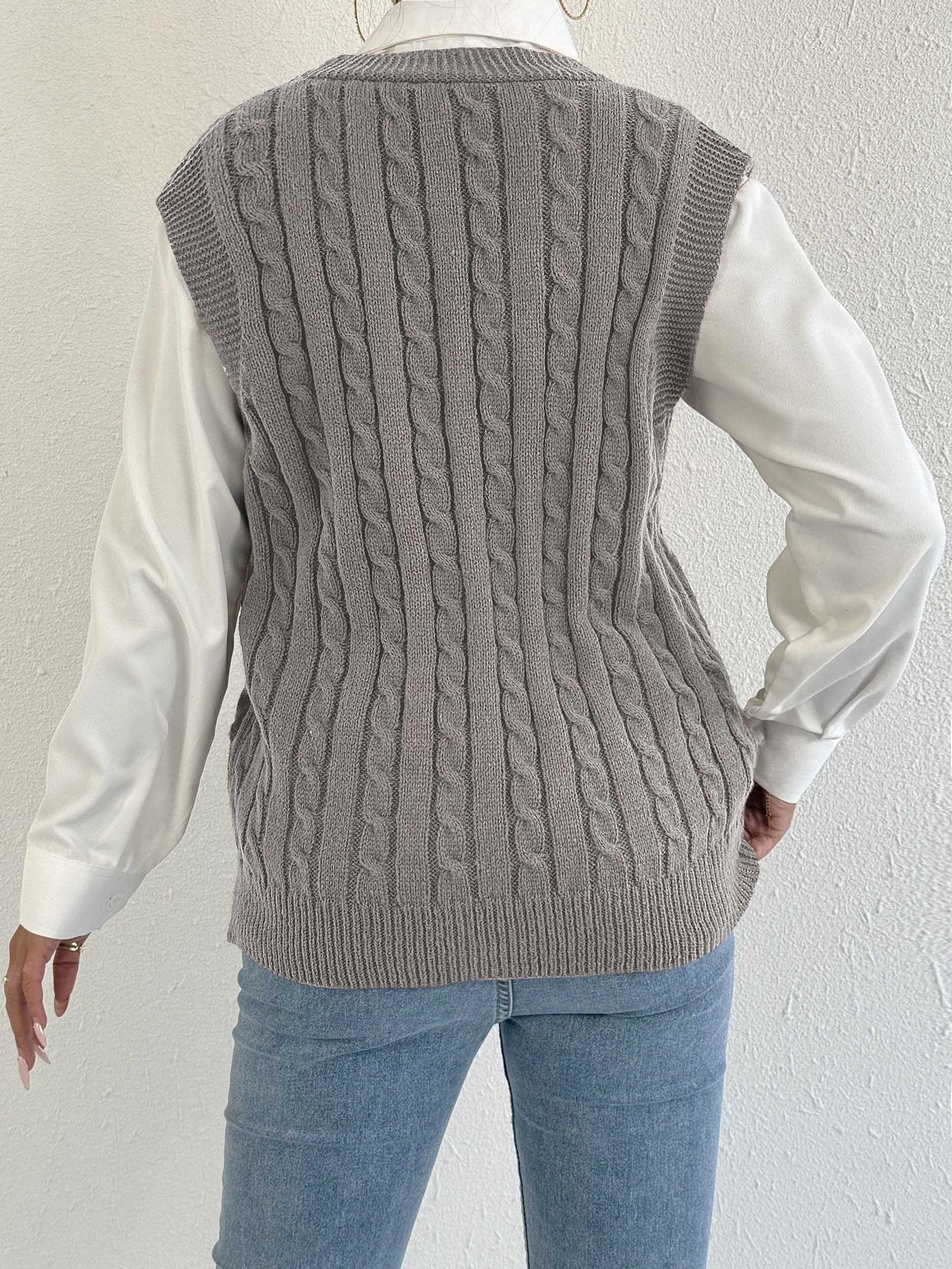 Women Knitted Cardigan Autumn Winter Casual Outerwear Vest Twist Woven Sweater Three Dimensional Floral Stitching Vest