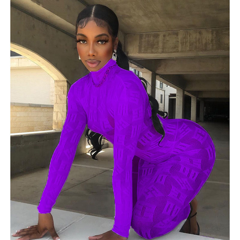 Long Sleeve Letter Graphic Print See through Sexy Dress Sexy Tight Stretch Dress Women
