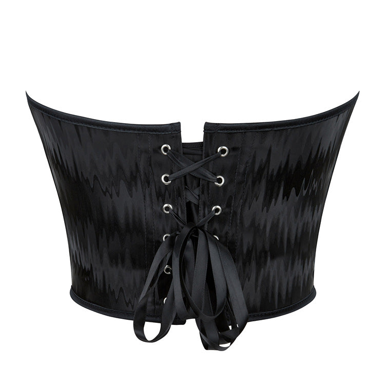 Black Wave Grain Plastic Bones Women Tube Top Breasts Support Push up Court Shaper