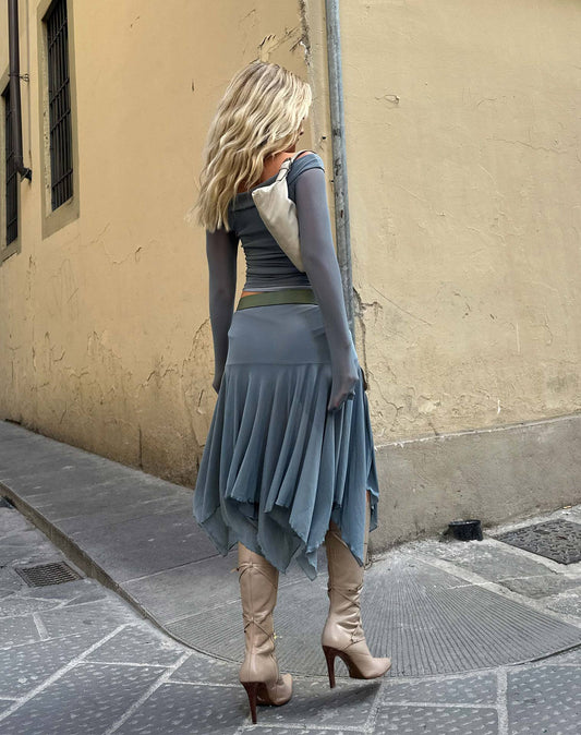 Summer Women Slim Sexy Irregular Asymmetric Mesh Pleated Skirt