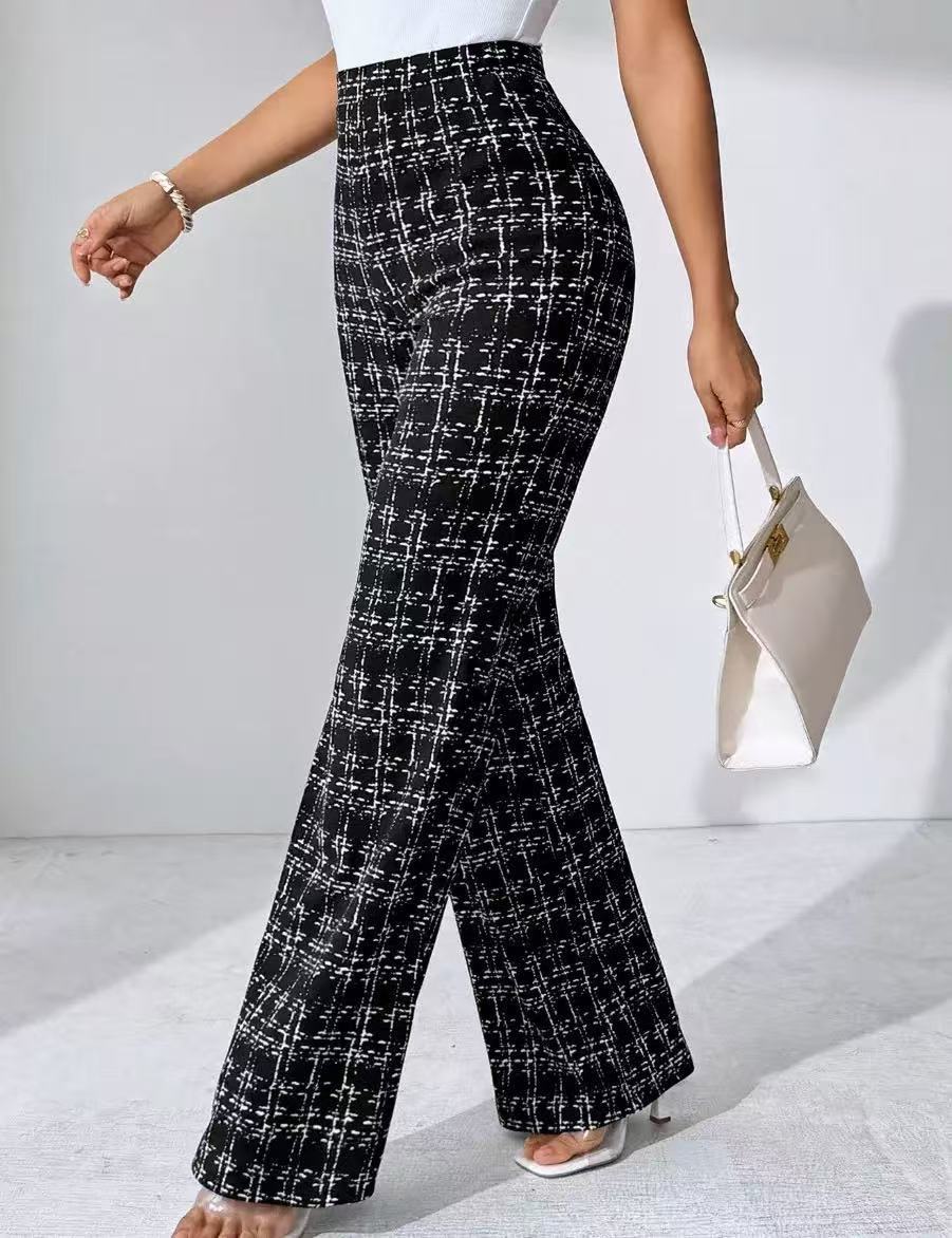 Women Plaid High Waist Straight Women Pants All Match Slimming Draped Casual Pants
