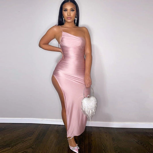 Summer Women Clothing Spaghetti Straps Corset Slit Sheath Sexy Slim Pleated Dress