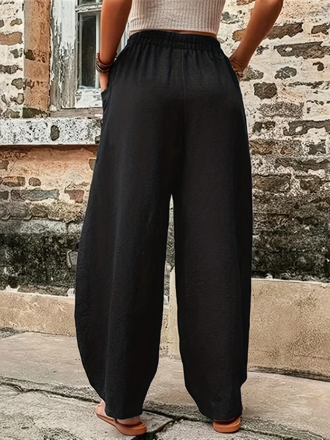Women Clothing Pants Printed Pocket Women Casual Trousers Trousers With Elasticated Waist Trousers Outer Wear