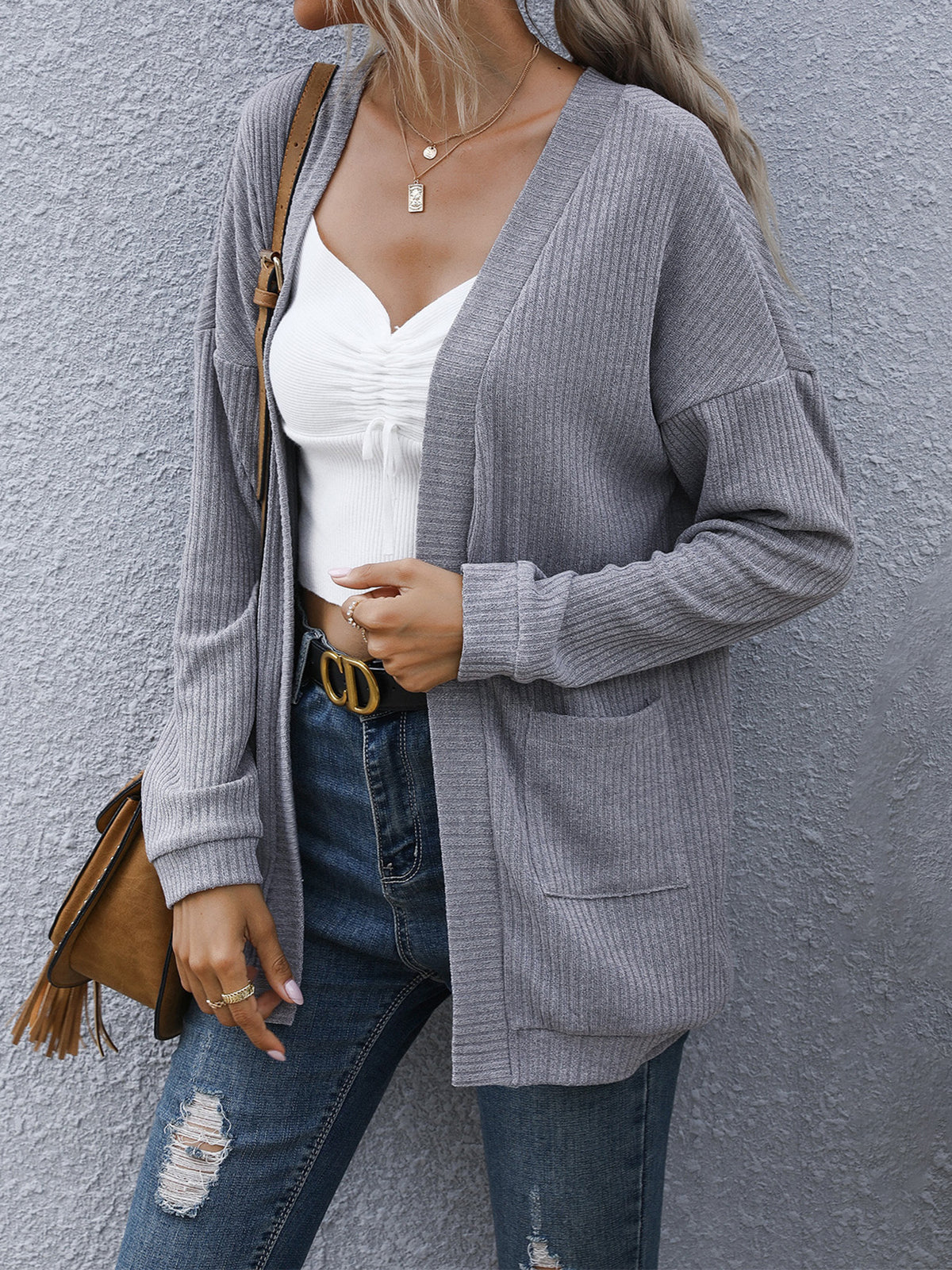 Autumn Winter Casual Women Wear Basic Long Sleeve Solid Color Long Sweater Cardigan