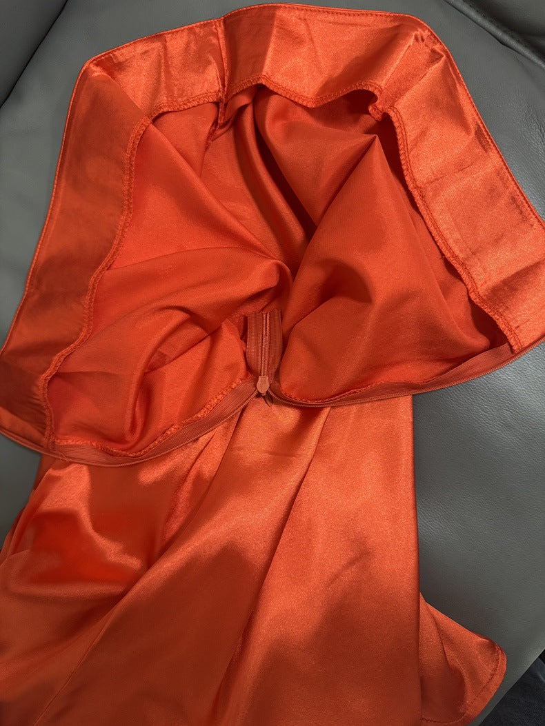 Women Clothing High Waist Slit Satin Long Skirt Pleated Skirt Zipper Fishtail Hip Skirt