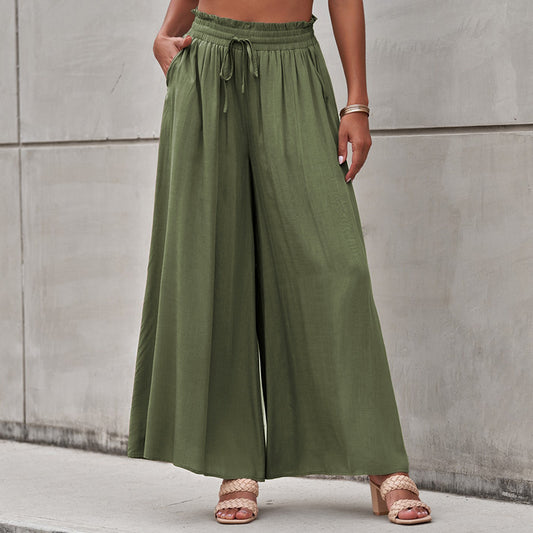 Summer Tied High Waist Wide Leg Pants Women Loose Casual Pants