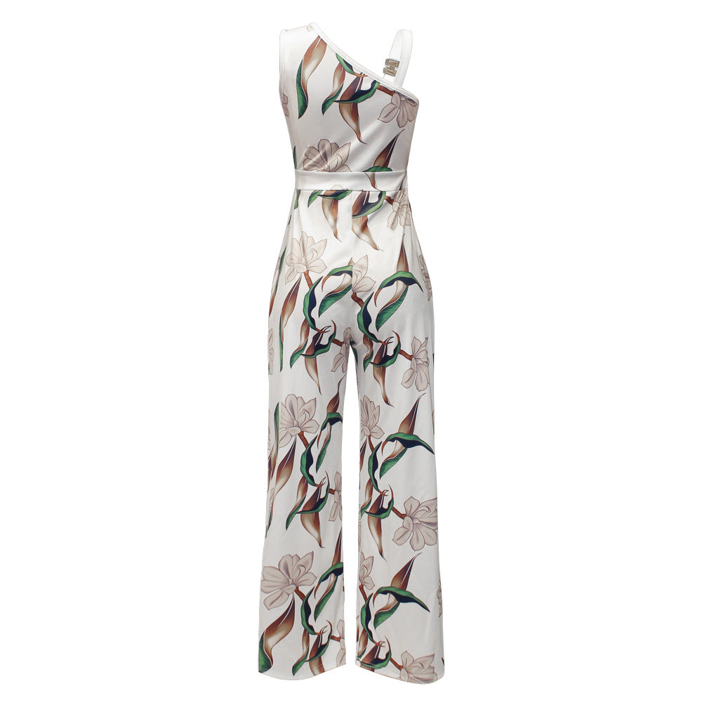 Summer Women Clothing Printing Sleeveless High Waist Casual Jumpsuit