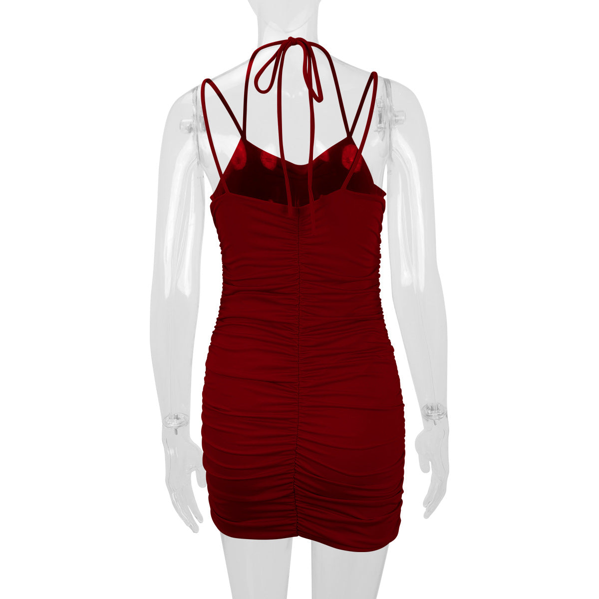 Women Clothing Sexy Double Shoulder Strap Pleated Slim Sexy Dress