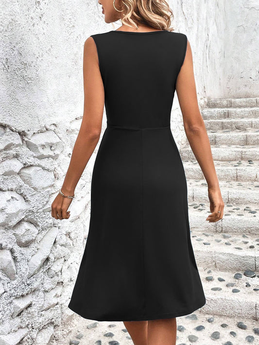 Summer Women Clothing Sleeveless V neck Elegant Slim Mid Length Dress Women