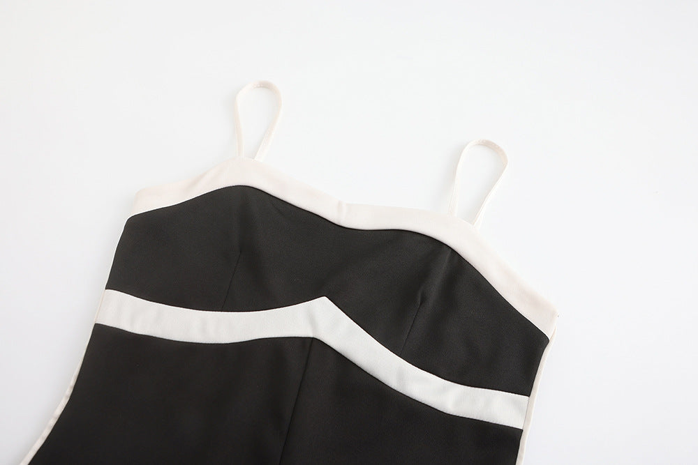 Women Clothing Spring Color Contrast Slim Strap One Piece Trousers