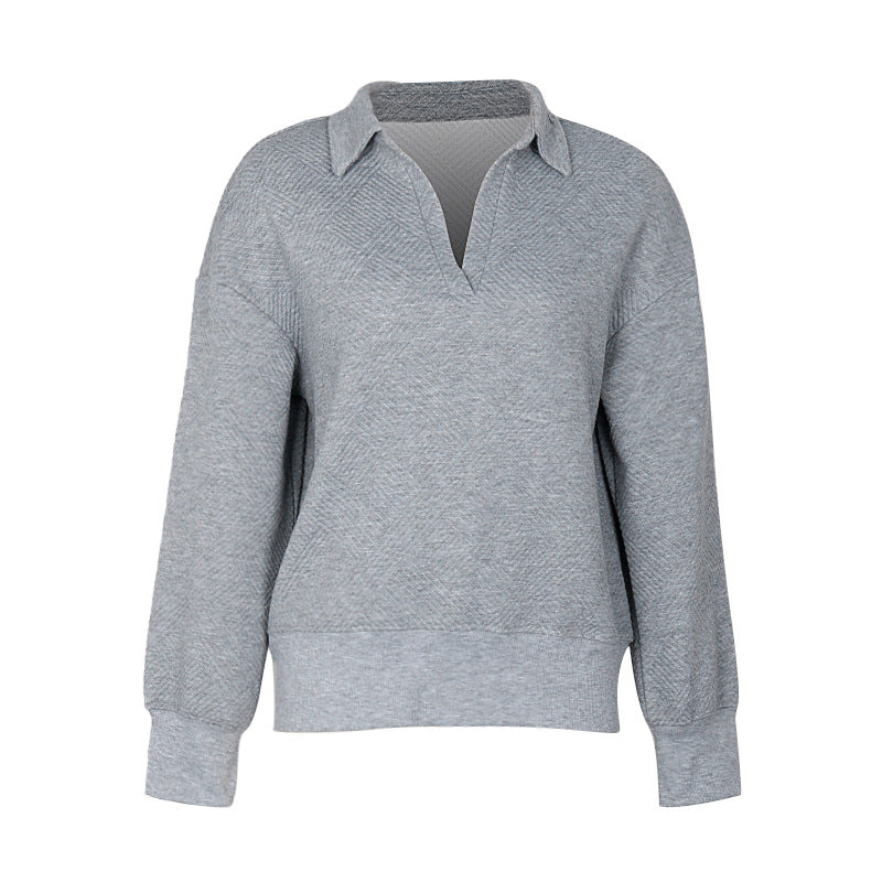 Autumn Women Clothing Gray with Turn down Collar Sweatshirt