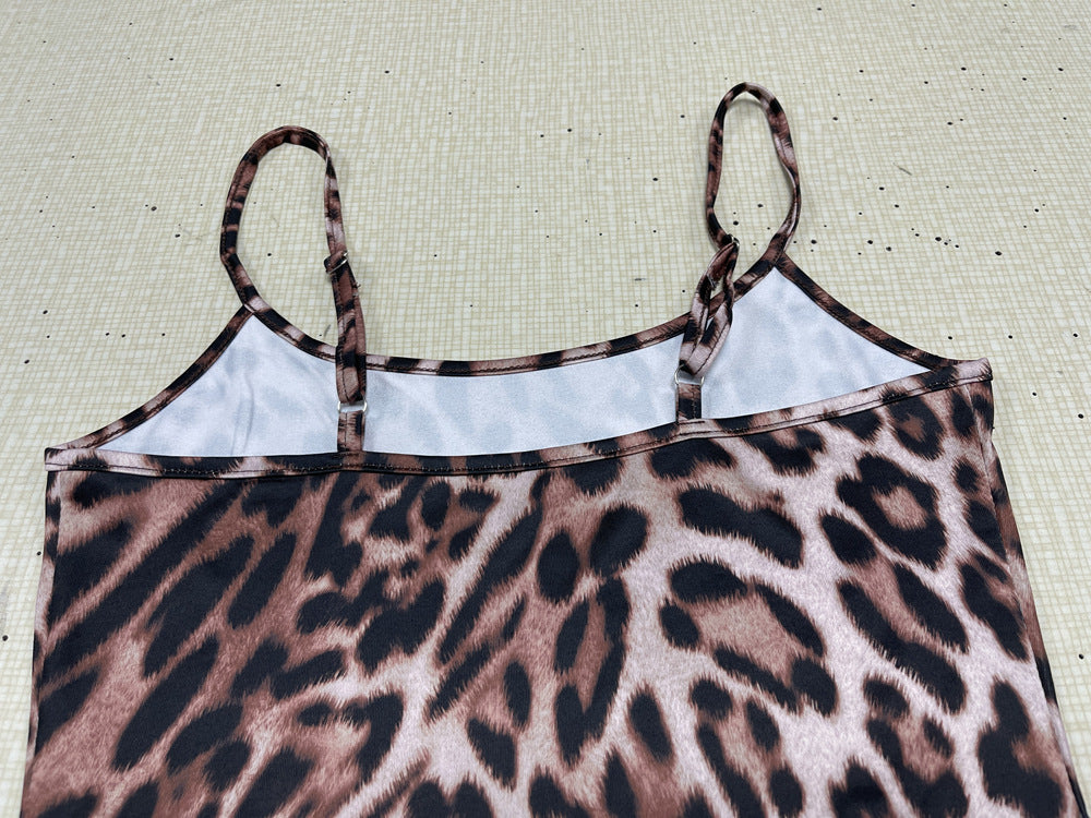 Women Clothing Leopard Print Sexy Strapless Suspenders Dress Women Backless Hip Dress