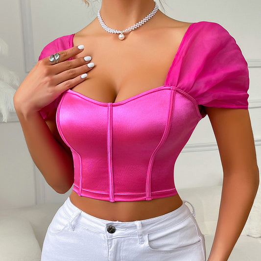 Sexy High Sense Waistcoat Small Vest Sexy Satin French off Shoulder Back Shaping Braces Tube Top