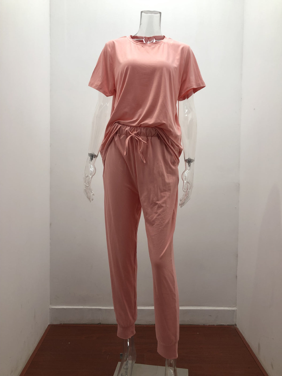 Autumn Winter Women Clothing Home Loose Solid Color Short Sleeve Casual Suit Women