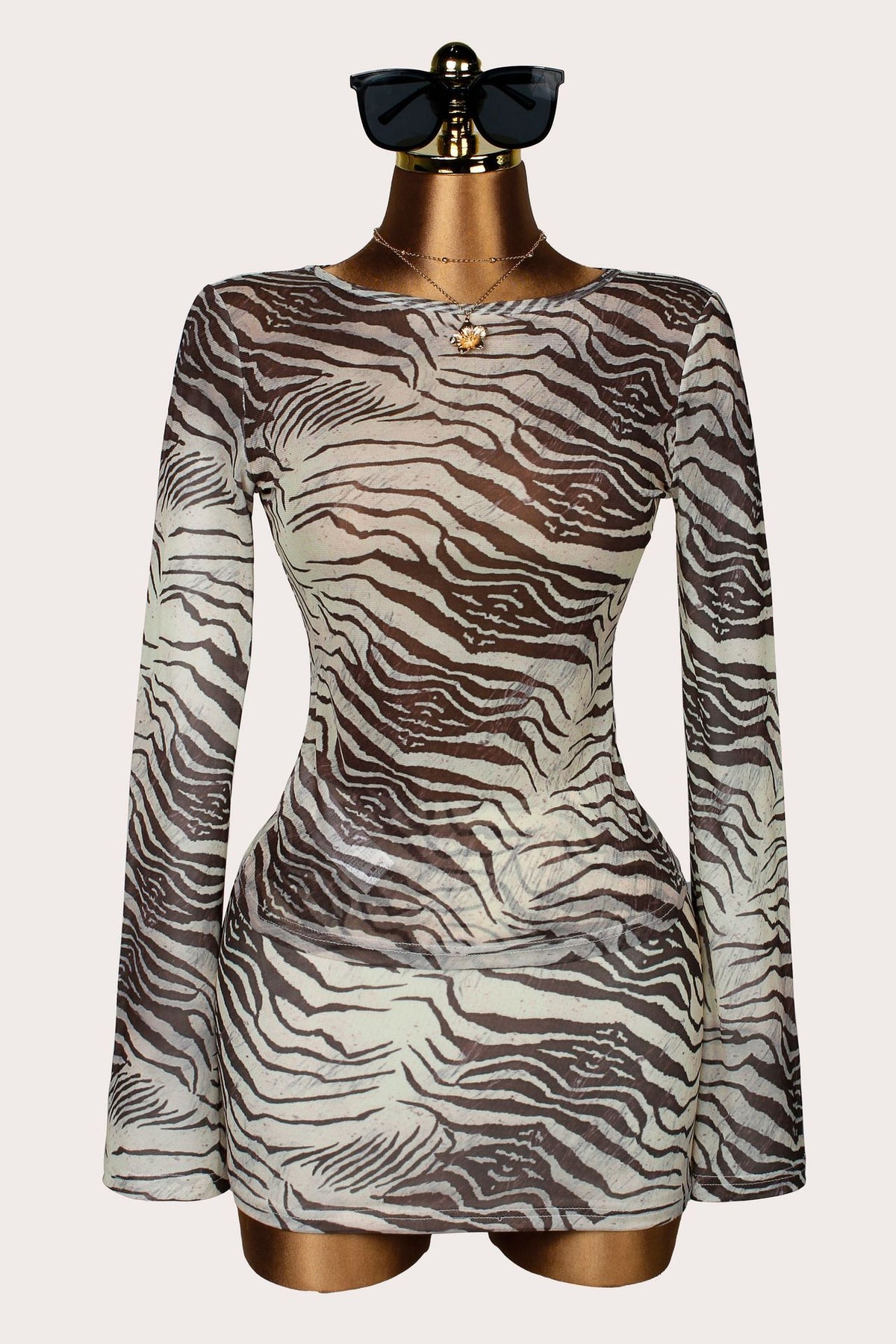 Autumn Sexy Animal Pattern Printed Long Sleeved Top Skirt Two Piece Sets