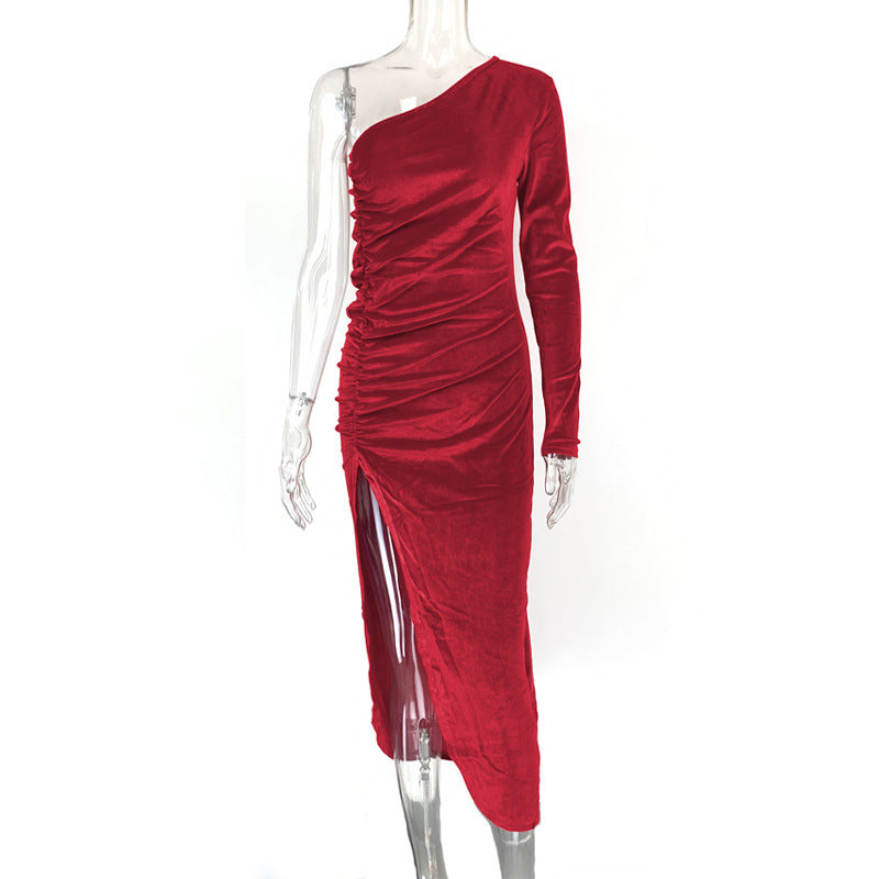 Arrival Women Nightclub Party Split Dress Sexy Slim One Shoulder Dress