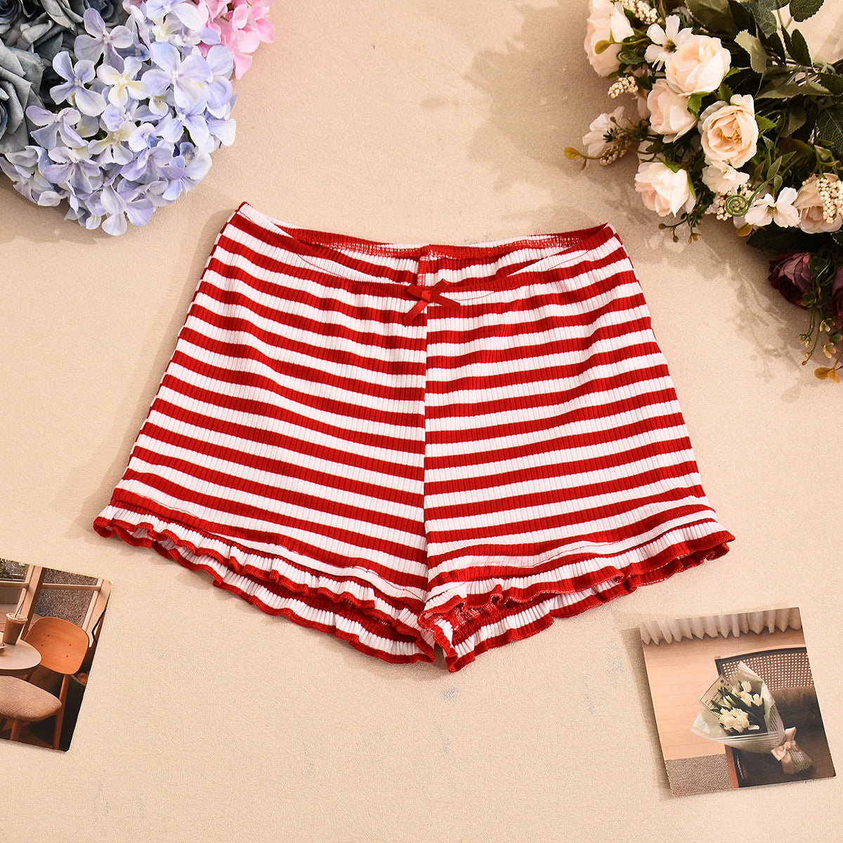 Supply Summer Sexy U Collar Backless Cropped Striped Short Sleeve Shorts Two Piece Sets