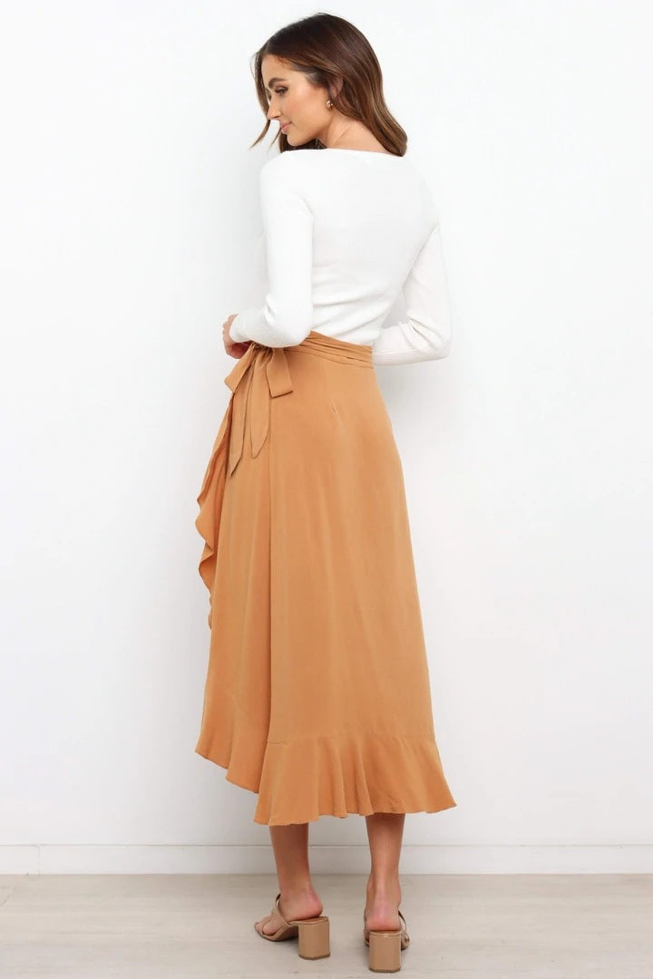 Summer Self-Tie Irregular Asymmetric Sheath Solid Skirt Women Clothing Skirt