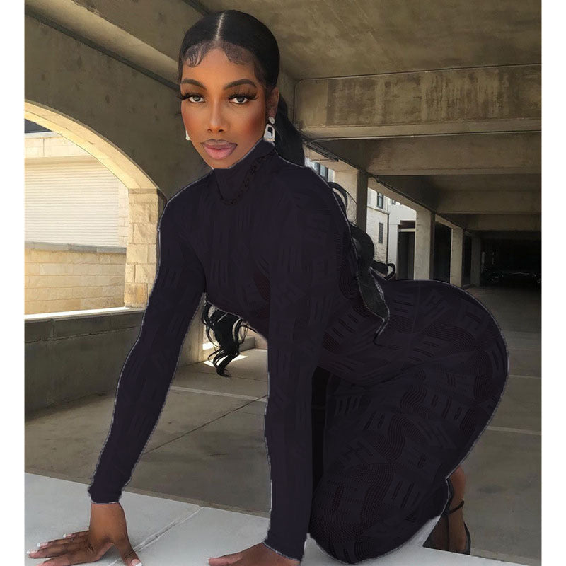 Long Sleeve Letter Graphic Print See through Sexy Dress Sexy Tight Stretch Dress Women