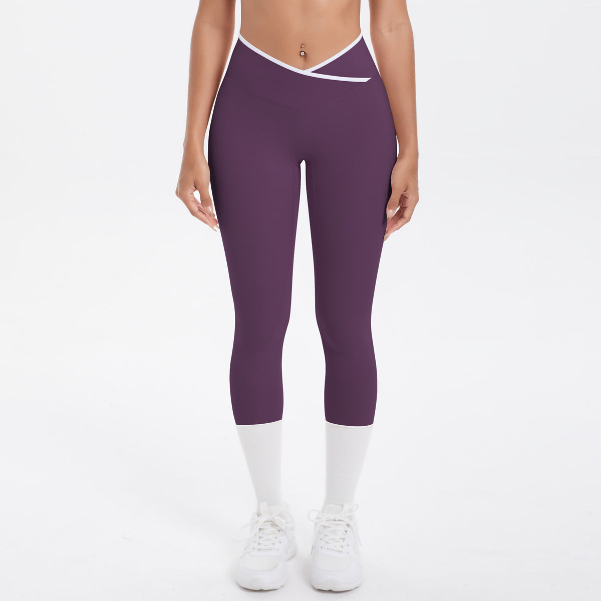 Nude Feel Skinny Yoga Pants Contrast Color Sexy Hip Lifting Cross High Waist Cropped Pants Women Sports Fitness Pants