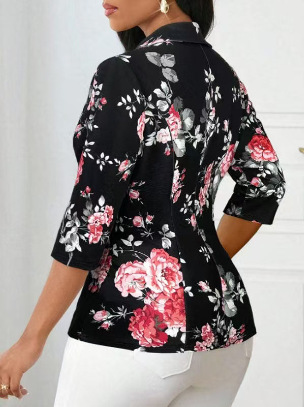 Refined Stylish Printed Small Blazers Turn down Collar Coat