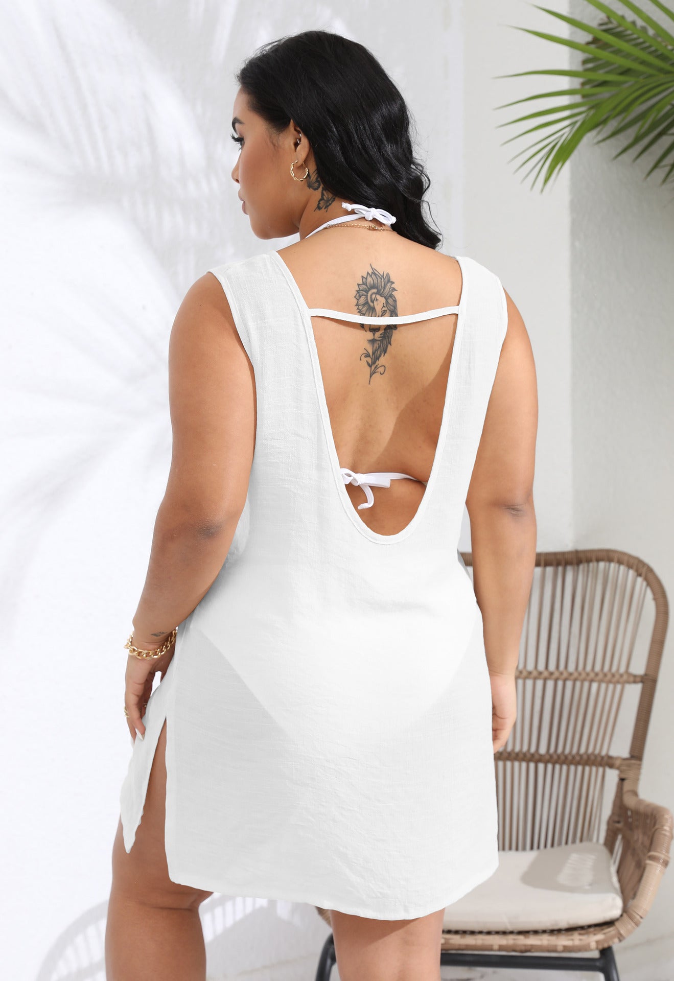 Plus Size Women Clothing Dress Lace Embroidered Sequ Floral Stitching Sexy Halter Beach Cover Up