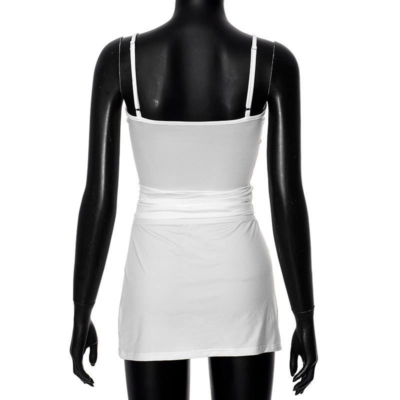 Women Clothing Summer Solid Color Slim Fit Camisole Short Skirt Set