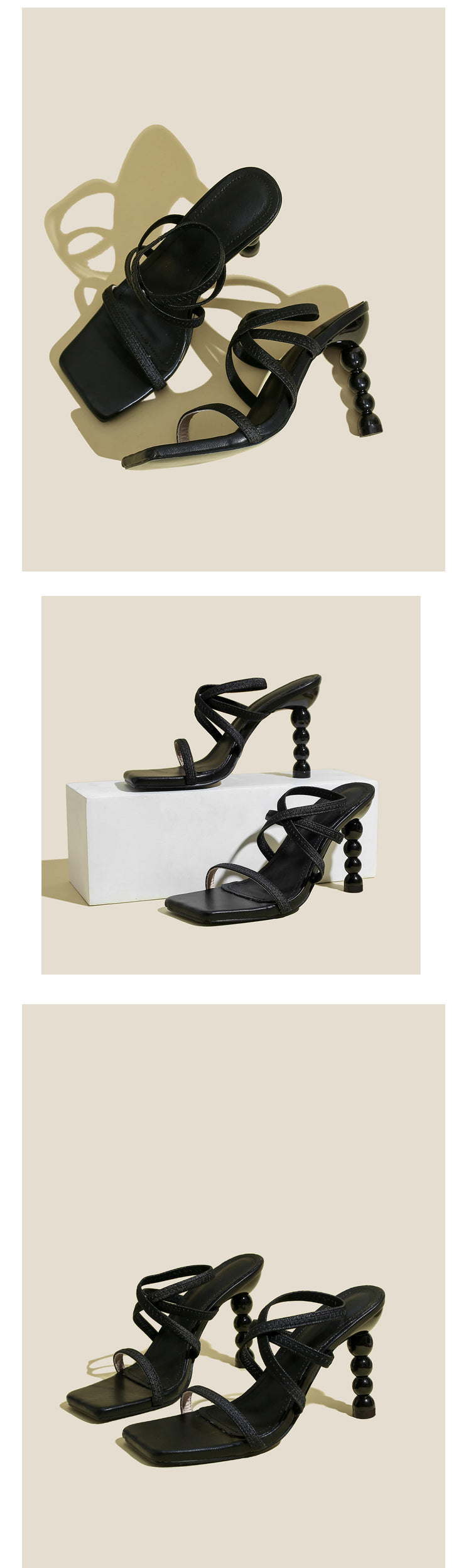 High Heels Spring Trend High Heel Profiled Heel Stretch Slip on Lace up Comfortable Sandals Stiletto Heel