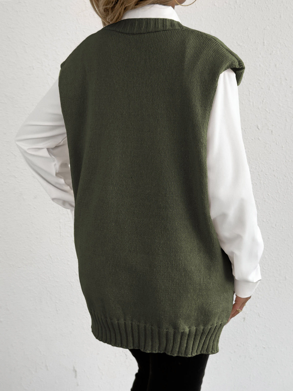 Women Top Autumn Winter Vest Women Clothing Pearl Buckle Loose Casual Cardigan Sweater Vest