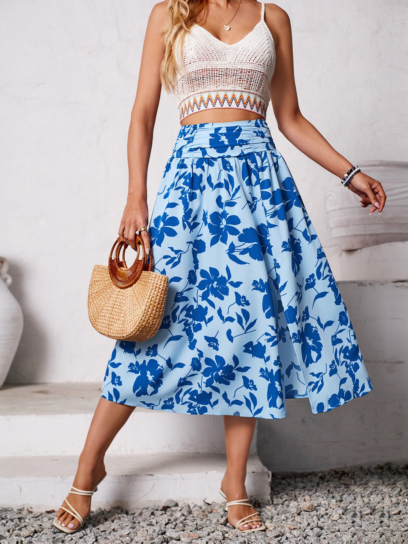 Shanuo Self Designed Shot Women Clothes Summer Casual Smocking Floral Print Skirt