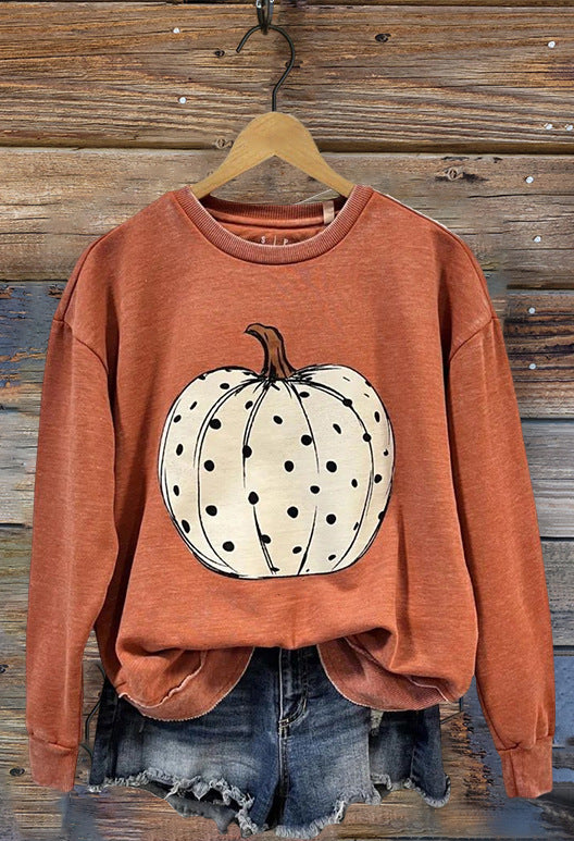 Ladies Cotton Halloween Limited Washed Worn Rib Stitching Thickening Sweatshirt